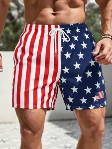 Men's American flag printed swimming shorts, featuring patriotic American star striped beach underwear, suitable for loose fit on summer beaches, swimming pools, and casual wear, and durable bold prints for patriotic fans, Beach Trunks, Swimwear Shorts