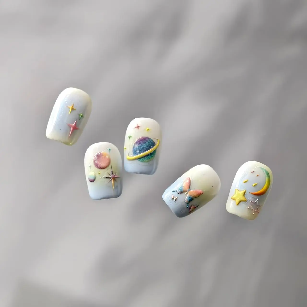 5D Embossed Nail Stickers for Decorative Look, Self-Adhesive Cartoon Planet Matte Finish Single Sheet for 3D Acrylic Nail Art Stickers & Decals Enthusiasts, Nail Art Lovers