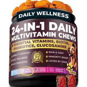 Pup Choice 24-in-1 Daily Multivitamin Dog Chews – Joint, Skin & Coat, Digestion & Immunity Support – Glucosamine, Omega-3, Probiotics for Gut Health – PhD-Endorsed, 140 Chews, Beef Flavor