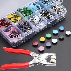 1set Assorted Colors Metal Snap Button Kit - No-Sew Press Studs for Sewing, DIY Crafts, Sewing Supplies Crafts, Clothing, Hats & Bags - Includes Hand Pliers and Storage Case
