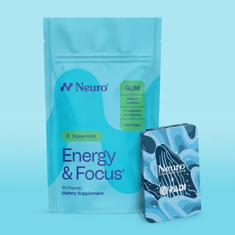 PADI Tin x Neuro Spearmint Energy & Focus Gum Bundle (90 Pieces) with Exclusive PADI Tin - Sugar Free with Natural Caffeine, L-theanine, Vitamin B12 & Vitamin B6