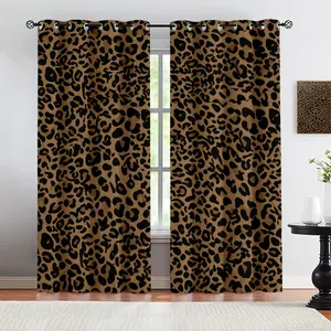 2-piece set   Leopard print semi-transparent curtains, perforated curtains, suitable for living room, bedroom and home decoration. Hand washable, hookless