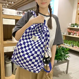 Casual Backpack Korean Version Plaid Color Matching Design Daily Commuting Bag Casual Easy Large Capacity Lightweight Backpack Suitable for Commuting Short Trips Outings