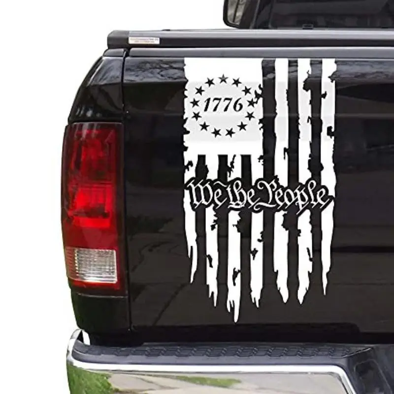 American Flag Pattern Car Sticker, Vintage American Flag Truck Rear Bumper Vinyl Decal, Car Exterior Decoration Accessories for Truck, Van, SUV