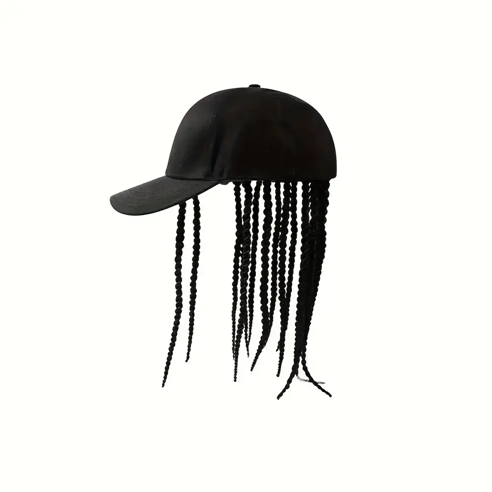 Hip-Hop Punk Style Baseball Cap with Braided Dreadlock Wig – Adjustable Snapback Design, High-Temp Fiber Material, Black/Brown Tone, 35.05cm & 44.96cm Sizes, Ideal for Motorcycle Look and Street Fashion, Unisex Wide Brim Sun Hat for Spring and Autumn