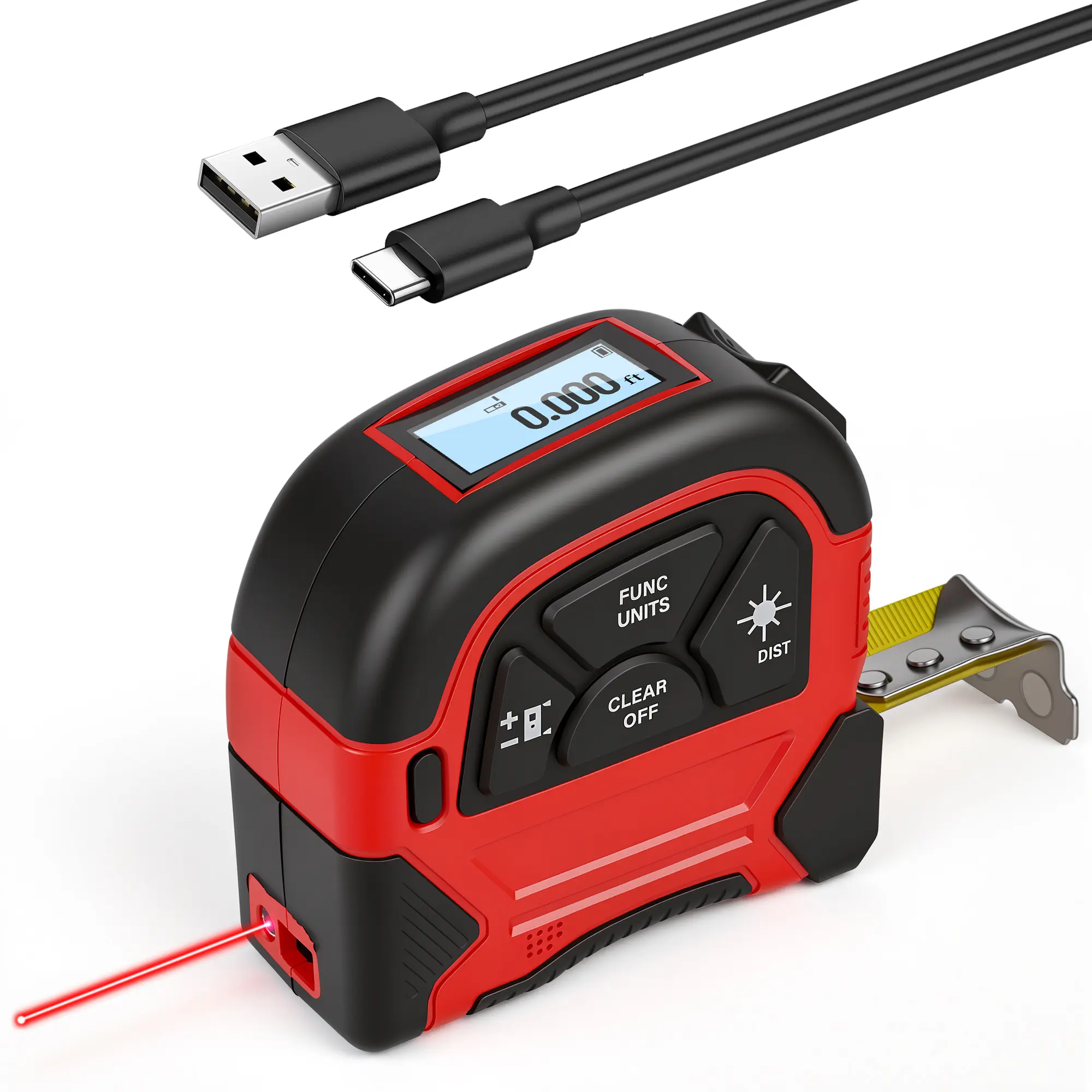 Digital Laser Tape Measure, 196 ft / 60 m Laser Distance Meter with 16 ft / 5 m Measuring Tape, Rechargeable LCD High-Precision Measuring Tool for Area, Volume, Pythagorean Measurement, Home DIY and Construction
