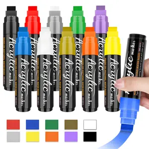 Acrylic Paint Markers, 10 Colors Poster Markers Jumbo 15mm Wide Tip Permanent  Large Capacity Ink , for Poster, Graffiti, Glass, Rock Painting, Stone, Wood, Car, Ceramic, Fabric