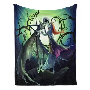 The Nightmare Before Christmas Flannel Blanket, All Season Blanket, Glamorous Style with Charming Theme, Leisure Warm Blanket for Halloween, Christmas and Valentine's Day by UME
