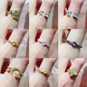 Exquisite Micro Pave Diamond Ring Fashion Simple Adjustable Open Ring Versatile Ring Wholesale