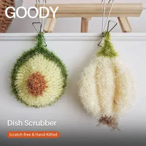 1 Count Scratch Free Hand Knitted Multipurpose Dish Scrubber Reusable Kitchen Scouring Pad Soft Washcloth Scrub Sponge Non Scratch Cleaning Product For Kitchen Dish Washing Bathroom Household Cleaning Winter Home Essentials Holiday Gift