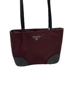 Pre-owned PRADA Burgundy Nylon Leather Corner Daily Small Tote Bag/WJ03817026/7026