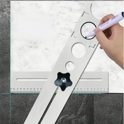 Stainless Steel Ceramic Tile Drill Guide, Multifunctional Positioning Ruler for Marble and Floor Tiles, Adjustable Measuring Tool with Knob