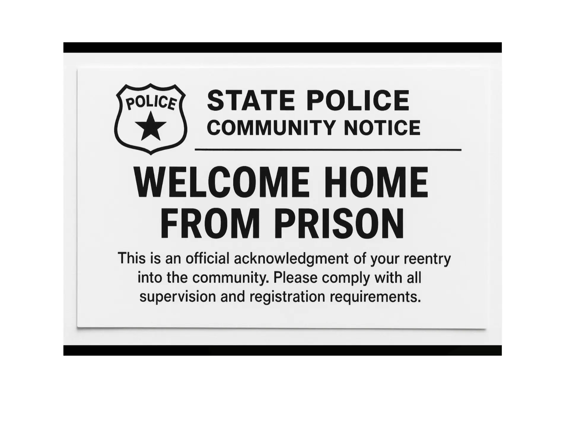 Funny Anonymous Prank Postcard STATE POLICE NOTICE Welcome Home From Prison Hilarious Gag Gift for Friends Roommates Coworkers or Exes