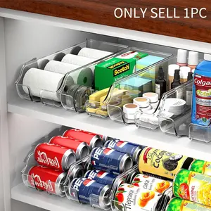 Transparent Plastic Fridge Storage Box Set with Soda Can Dispenser & Drink Rack, Hand Washable, Ideal for Kitchen Organization, Stackable Fridge Organizer, Refrigerator Accessories
