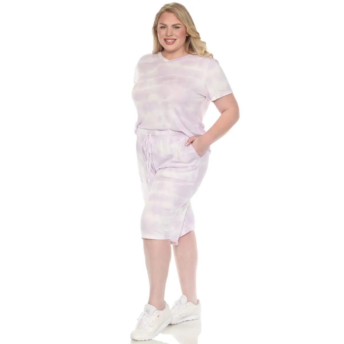 212 MAIN Women's Plus Size Soft Knit 2-Piece Pajama Set - Adjustable, Breathable Short-Sleeve Capri Pants, Pockets, Elastic Waist, Lilac Clothes, PS3627-09-1X, 1X Loungewear Nightwear