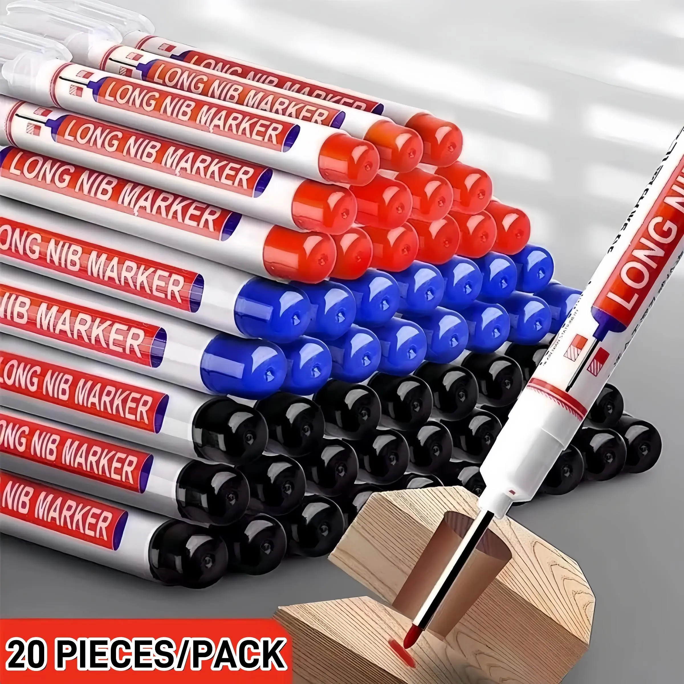 Long Nib Marker Pens, 20pcs/set Multipurpose Marker Pen Waterproof Permanent Markers Oil-Based Deep-Hole Marker Pens for Metal, Ceramic, Glass, Leather and Film
