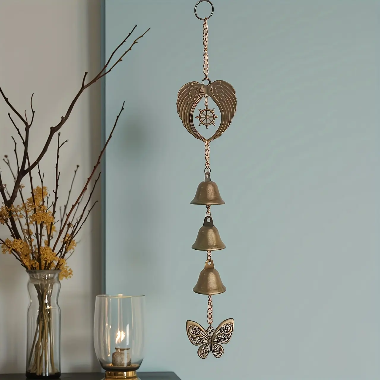 1 Piece Handmade Metal Wind Chime - Rustic Hanging Ornament, Bell Shape Classic Country Iron Design with Chain, No-Power Outdoor Garden Accessory, Thanksgiving Festive Home Decor, Bells and Chimes Hanging Ornament