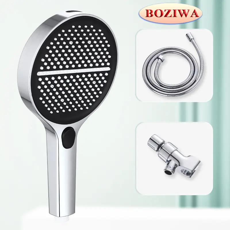 5.9-Inch Super Large Panel Handheld Showerhead with Four Water Modes, Includes Bracket & 59-Inch Soft Hose, Silver