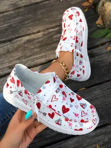 Women's Cartoon Heart Print Low-Top Sneakers, Cute Casual Canvas Shoes, Comfortable Daily Wear, Valentine's Day & Halloween Party, Footwear, Walking Shoes