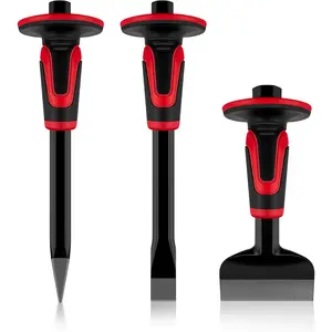 3Pcs Heavy Duty Masonry Chisel Set with Hand Guard, Stone and Rock Chisel Set, Stone and Rock Tool for Breaking, Splitting and Cutting- Professional Masonry Tools