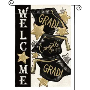 Congrats Grad Garden Flag 12 x 18 Inch Double Sided, Class Of 2026 Graduation Ceremony Yard Outdoor Decoration, No Flagpole Included, Linen Material