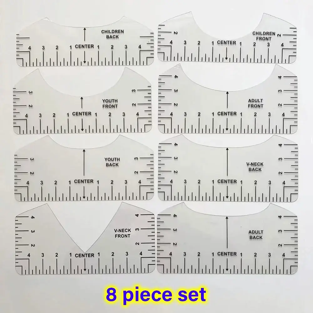 8PCS T-Shirt Ruler Kit PVC Shirt Calibration Measuring Tool Tailor's Ruler Suitable for Adult/Teen/Infant Sewing Accessories and Supplies Guide Ruler Crafts Sewing Tools