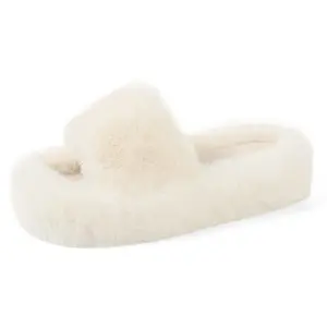 CELNEPHO Faux Fur Slippers for Women Winter Slides Warm Flip Flop Shoes Open Round Toe Slip on Single Band Non Slip Cozy Indoor Flipflops Dress Shoes Deals For You Days