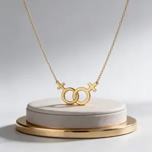 Lesbian Pride Stainless Steel Pendant Necklace with Lesbian Gender Symbol Charm Durable Meaningful Accessory for Identity Expression Handmade Jewelry