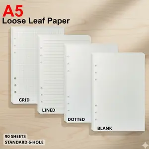 [90 Sheets] A5 Binder Refill Loose Leaf Paper 📚 Thick 100Gsm Writing Paper Journal | Lined/Grid/Dotted/Plain/Blank Available | Essential Student Stationery Supply