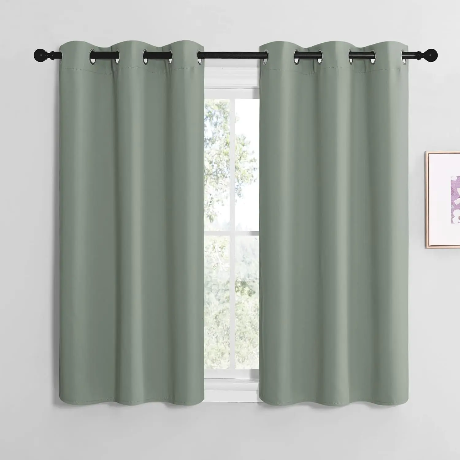 NICETOWN Greyish Green Grommet Top Window Cover Curtains - Thermal Heat/Cool Insulation, UV Ray Shield, Room Darkening (Set of 2, 42in Wide x 50in Long) for Kitchen & Bedroom, Machine Wash Cold