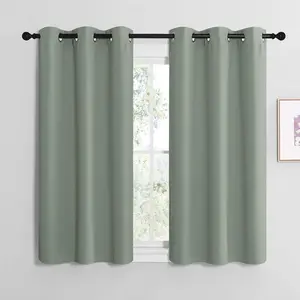 NICETOWN Greyish Green Room Darkening Curtains for Kitchen， Window Treatment Thermal Insulated Solid Grommet Room Darkening Curtains/Drapes for Bedroom (Set of 2， 42 inches Wide by 50 inches Long)