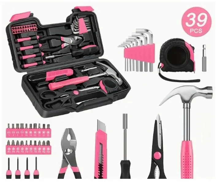 39 Piece Combo Tool Set Home Hand Repair Toolbox Pliers Household Hardware Tools  Pink & Red Toolbox for Ladies