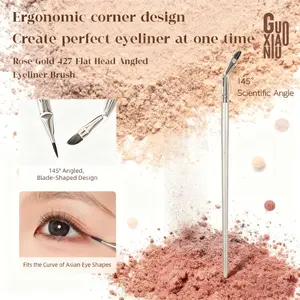 GUOXIAONIU Rose Gold Corner Detail Eyeliner Brush, Foldable Winged Liner Brush, Under Eye Crease Shadow Brush, Concealer Brush, Makeup Brushes