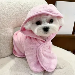 Super Absorbent Cute Pet Bathrobe for Small Dogs Cats, Fast Drying Soft Comfortable All Seasons, Safety Closure, Pet Towel Robe