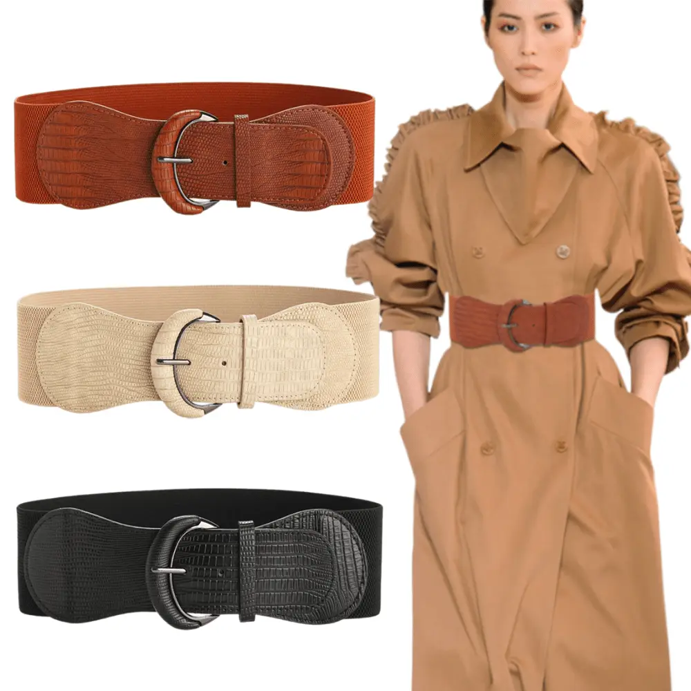 Women's Vintage Wide Elastic Cinch Belts - 3pcs Female Faux Leather Belts with Alloy Buckle, Casual Solid Colors, Efficient Quantity for Dresses, 4 Seasons Gift Option