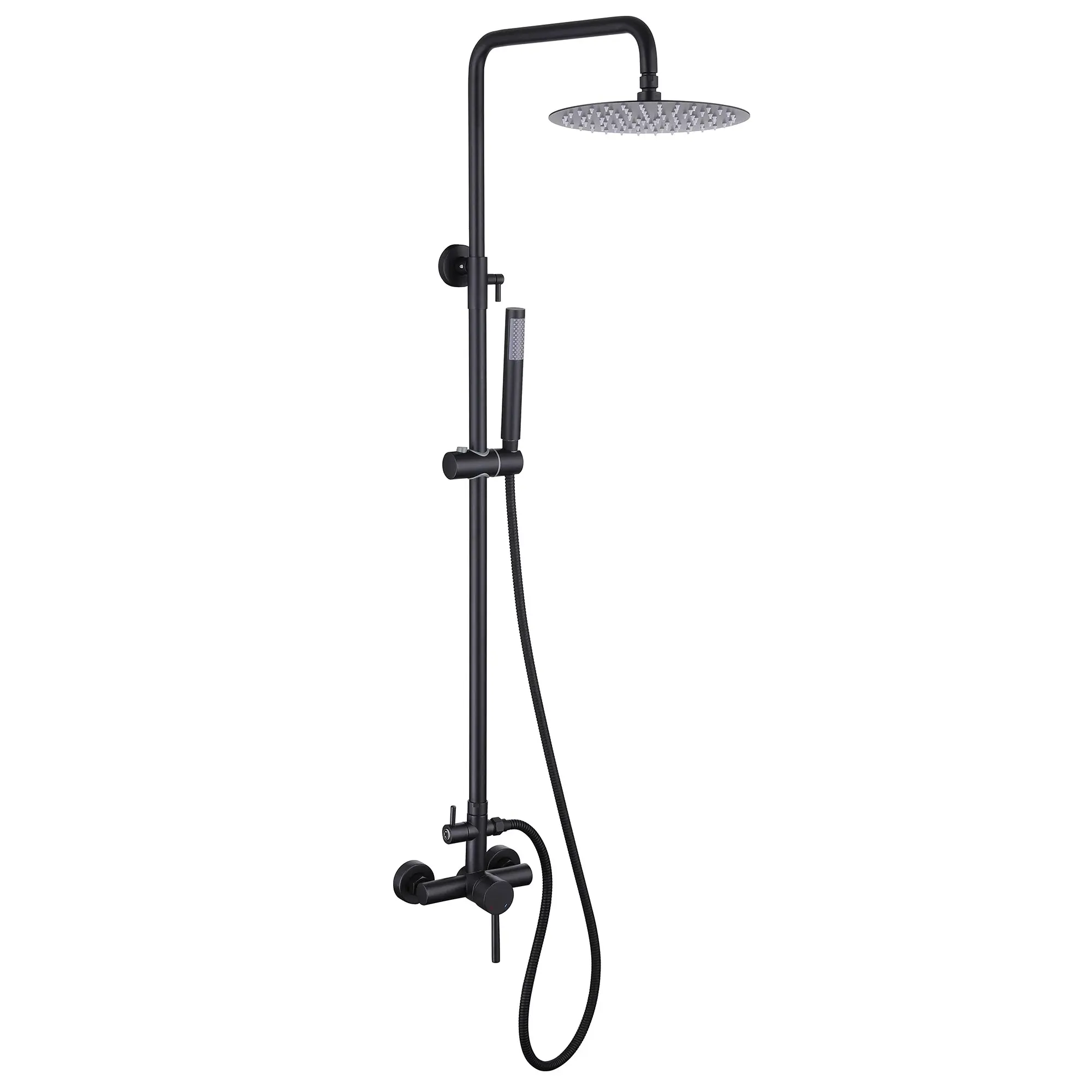 304 Stainless Steel Freestanding Outdoor Shower - Rainfall Head, Handheld Spray, Brass Components, Adjustable Hot/Cold Function, Height Adjust Feature for Beach Resort-Style Backyard Oasis, Cooling