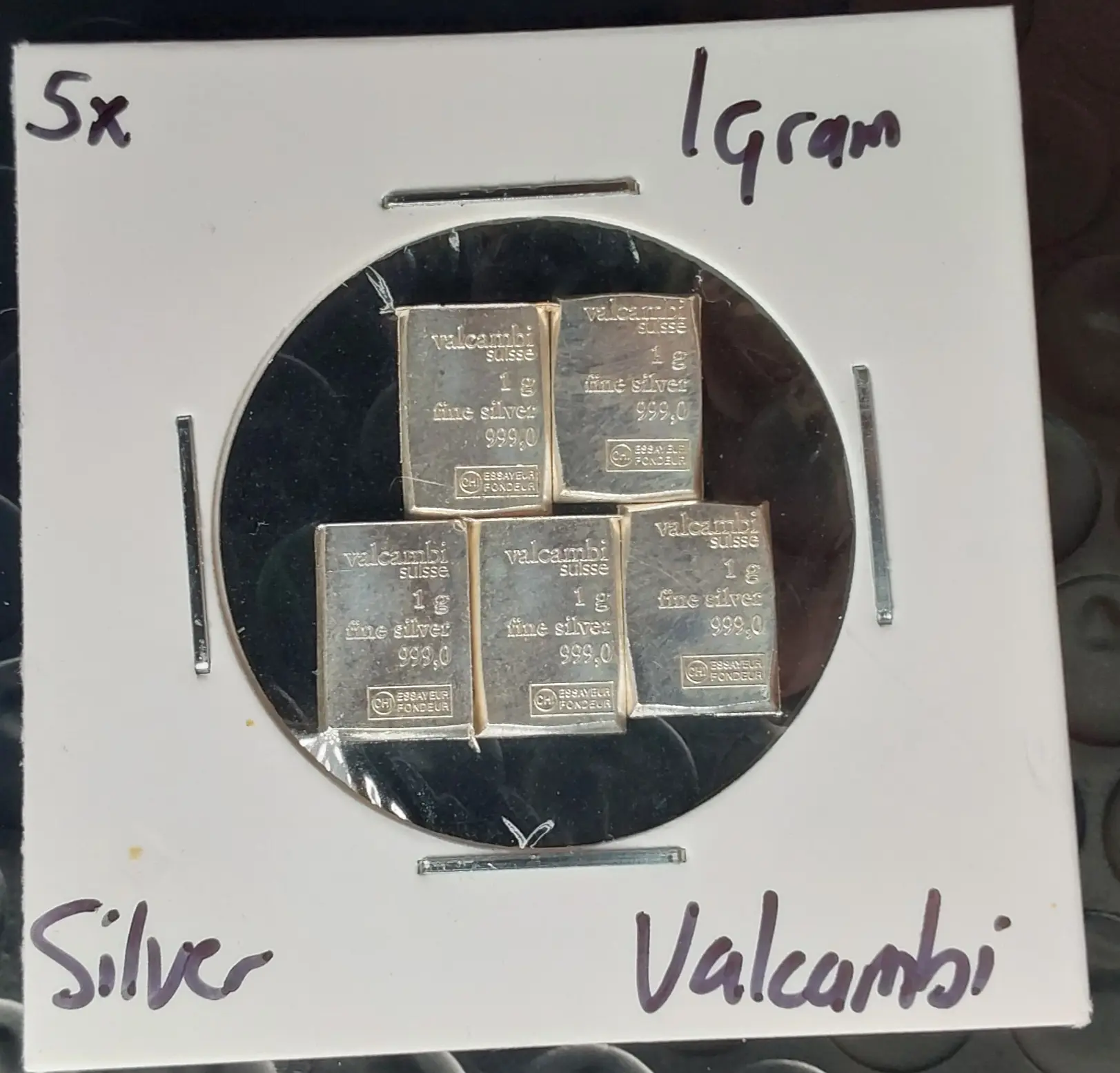 5x 1 Gram Silver Valcambi Bar .999 Pure