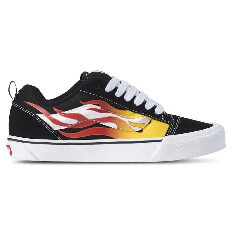 Vans Knu Skool Flame Sneakers Classic Skate Shoes Low Top Casual Lifestyle Footwear Suede Upper Padded Collar Chunky Retro Design Rubber Waffle Outsole Comfortable Everyday Shoes Streetwear Skateboarding Sneakers
