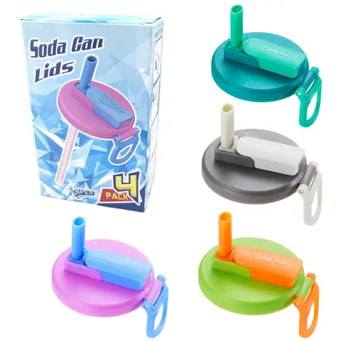 DIPESI 4-Piece Reusable Silicone Drink Can Lids with Straw Sip Lid - BPA-Free, Durable Silicone Cover, Colorful, Leak-Proof Seal, Fits Standard Cans, Children’s Kitchen Drinkware Accessory for Outdoor Soda Use