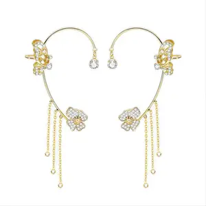 Fairycore Butterfly Tassel Earrings Clip Rhinestone Trendy Ear Clips