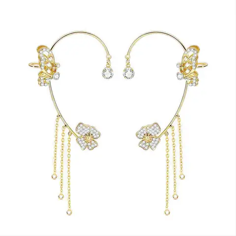 Fairycore Butterfly Tassel Earrings Clip Rhinestone Trendy Ear Clips