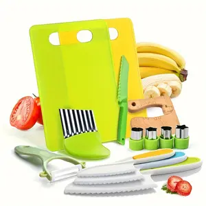 13-piece children's kitchen toy set, realistic cooking toy knife with plastic blade, cutting board and peeler - educational gift for toddlers