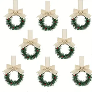 8 Christmas Kitchen Cabinet Wreaths with Fringe, Berry Mini Wreath, Farmhouse Style Holiday Decor, Classic Design, Durable Plastic, Home Ornament