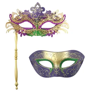 OIDEA 2Pcs Couples Handheld Masquerade Mask Set - Mardi Gras Carnival Stick Masks for Men and Women