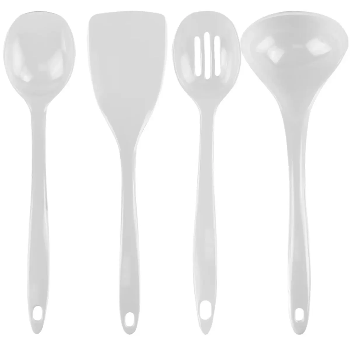 Reston Lloyd 4pc Kitchen Utensil Set - White Plastic Spatulas, Slotted Plastic Cooking Spoons, Kitchen Spoons Set, Kitchen Utensil Sets