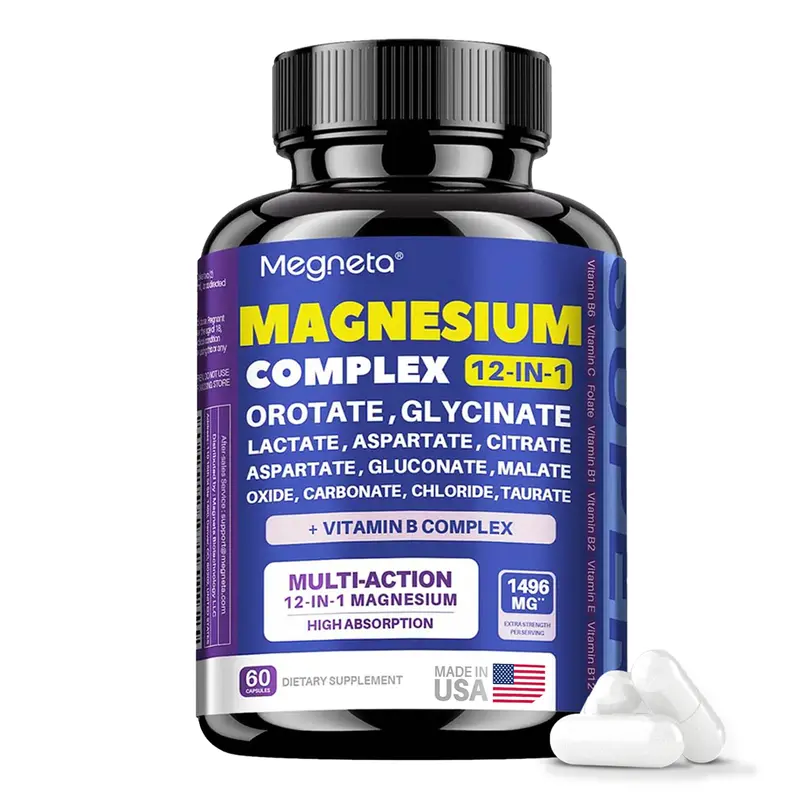 MAGNESIUM COMPLEX 12-IN-1 | Enhanced Formula | 12 Forms of Magnesium + Vitamin B Complex | High Absorption | 1496 mg per Serving | 60 Capsules | Made in USA