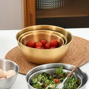 Set of 3 Stainless Steel Salad Bowls, Elegant Golden Color, Measuring Mixing Bowls, Cold Noodle Bowls, Serving Utensils.