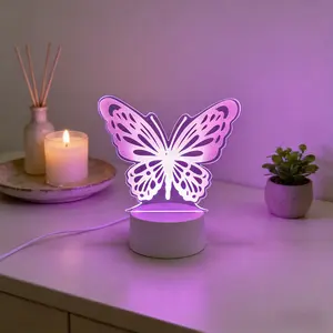 Butterfly Shape 3D Illusion Night Light, Butterfly Design, USB Powered LED Table Lamp, Adjustable Warm Light Bedroom Decor, Decorative Lights, Perfect Gift for Birthdays & Holidays