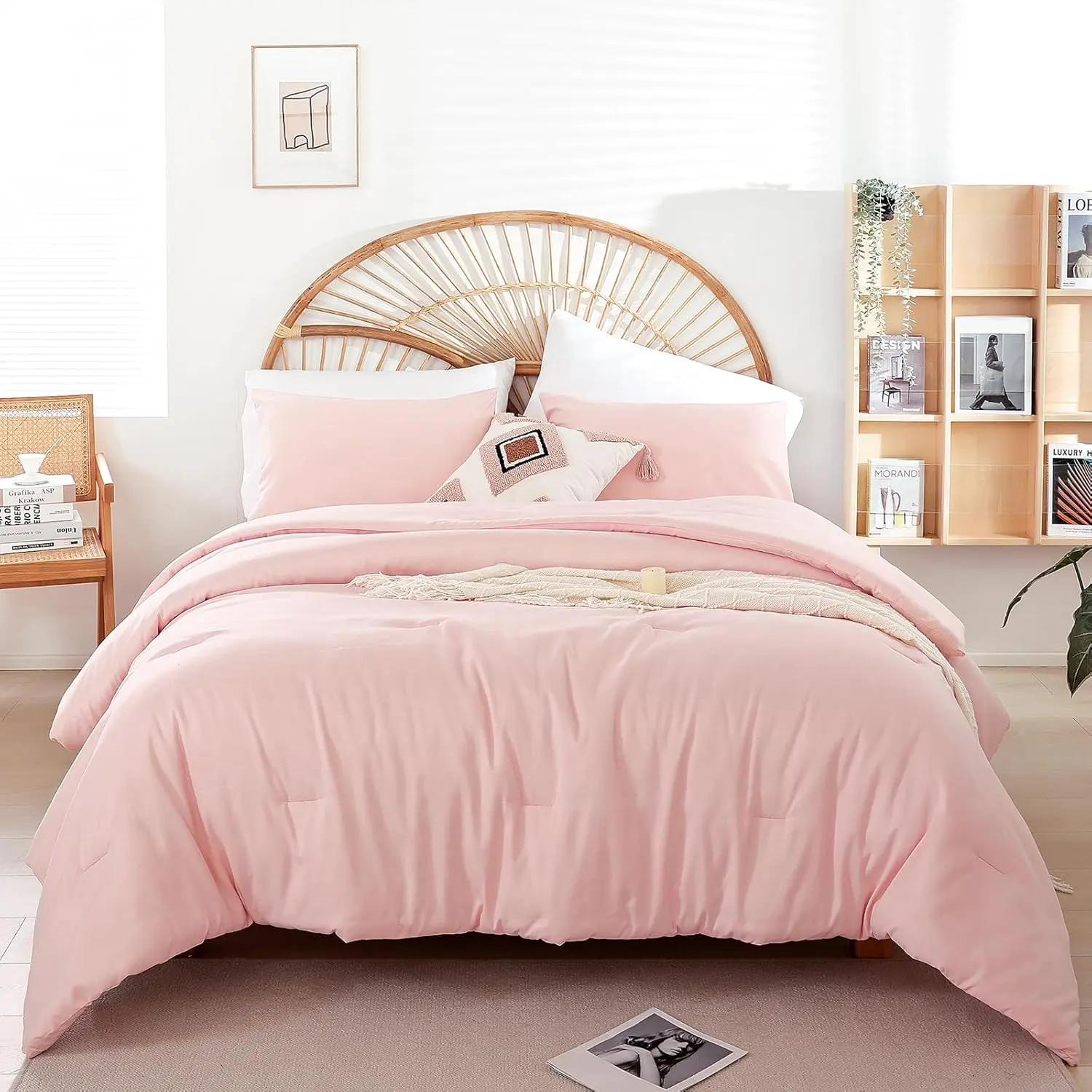 Pink Comforter Full Size Set  Soft All-Season Bedding with 300GSM Fluffy Microfiber, Includes 2 Matching Pillowcases  Elegant Blush Pink Comforter for Girls, Teens, and Women