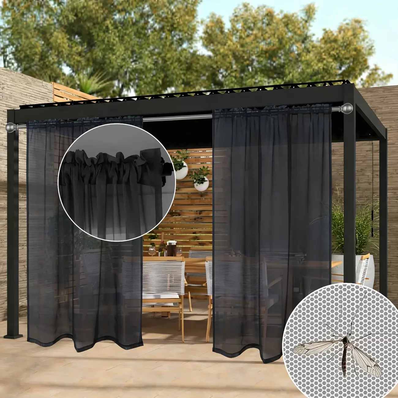 1pc Outdoor Courtyard Sheer Curtain, Living Room Rod-Pocket Sheer Curtain, Lightweight Curtains, Window Drapes, Outdoor Wedding Decor, Transparent Polyester Privacy Curtain for Balcony, Porch, Patio, Yard, Gazebo Curtains Outdoor